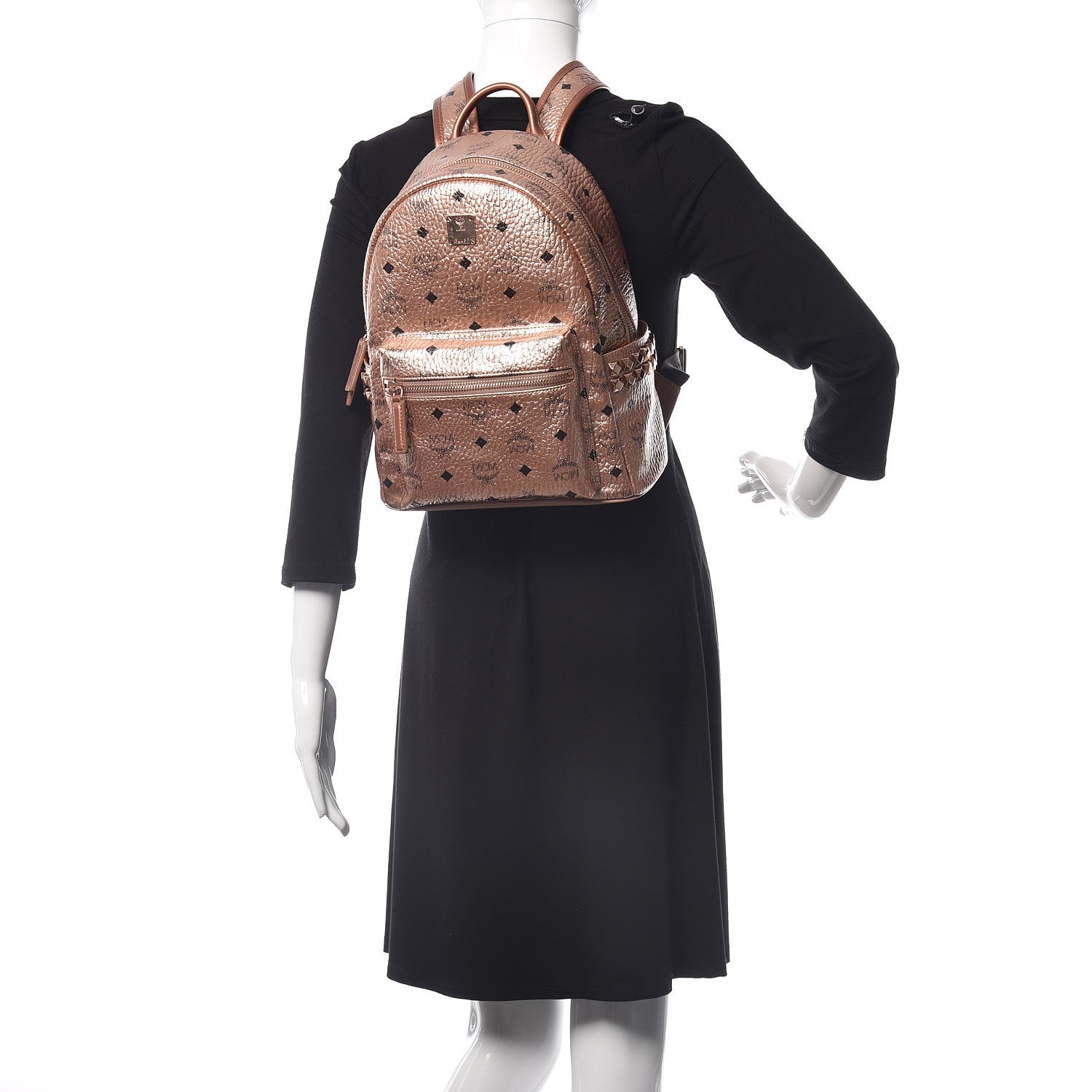 MCM Metallic Visetos Small Side Stud Stark Backpack Champagne Gold 2 of 9
