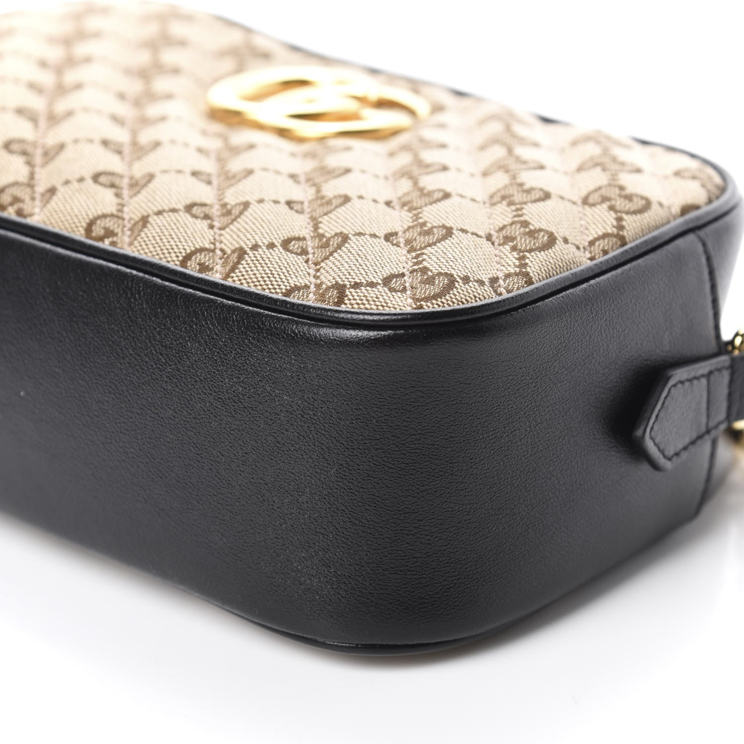 Gucci Monogram Matelasse Diagonal Small GG Marmont Chain Shoulder Bag Beige Black 7 of 10