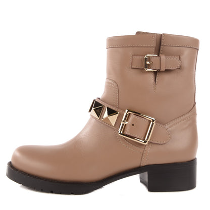 Valentino Garavani Calfskin Lock Studded 30mm Biker Boots 37.5 Alpaca 1 of 8