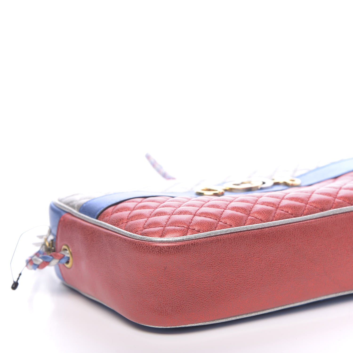 Gucci Laminated Nappa Trapuntata Small Zumi Shoulder Bag Rosso Marine Argento 9 of 10