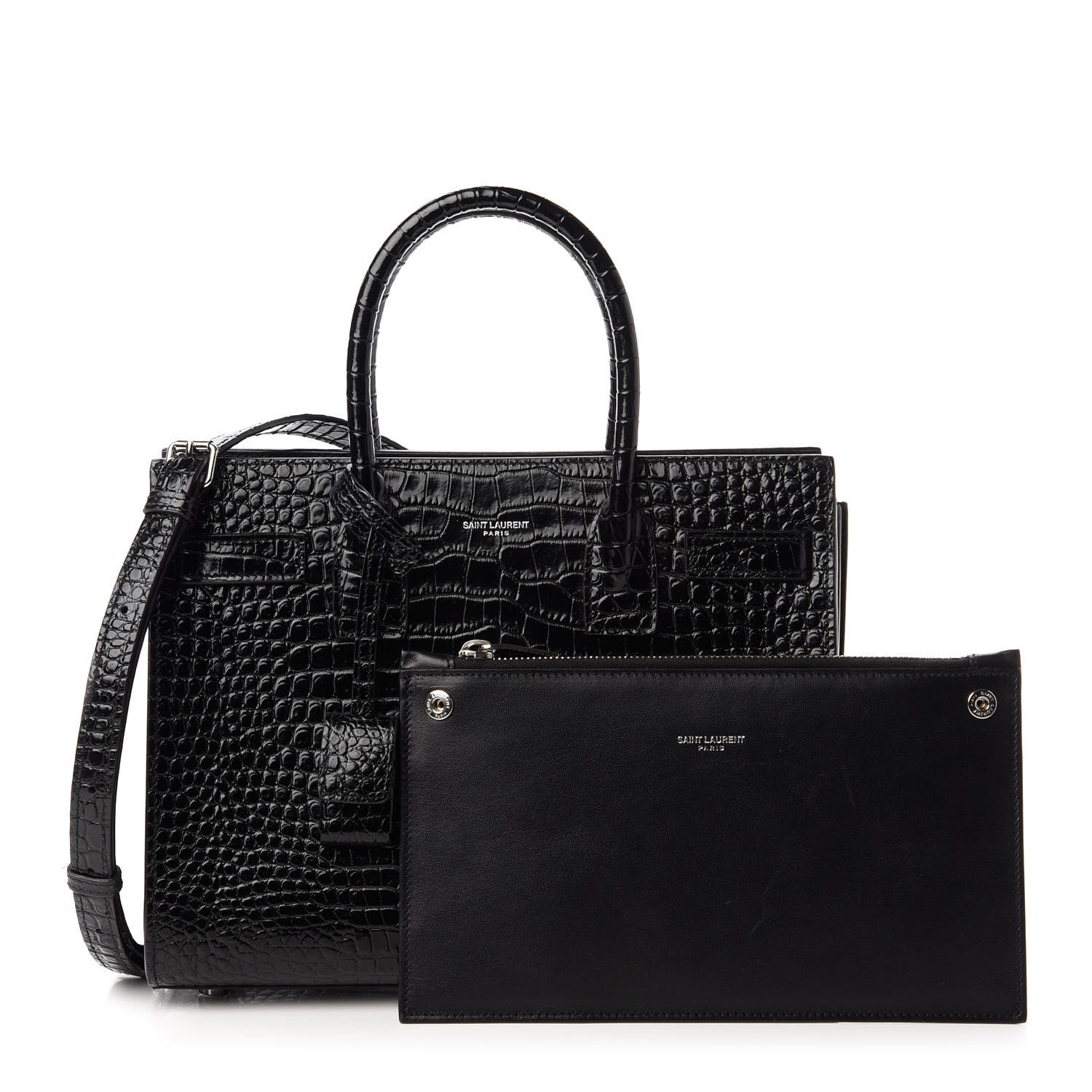 Saint Laurent Calfskin Crocodile Embossed Baby Sac De Jour Black 10 of 10