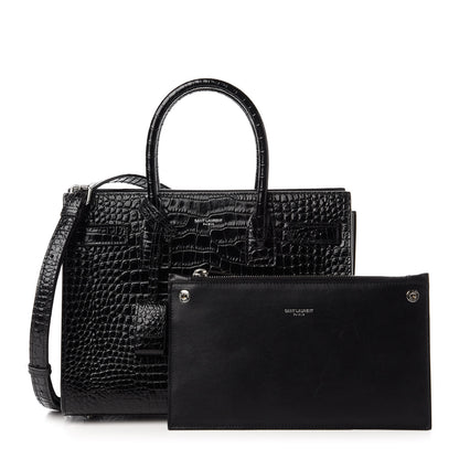 Saint Laurent Calfskin Crocodile Embossed Baby Sac De Jour Black 10 of 10