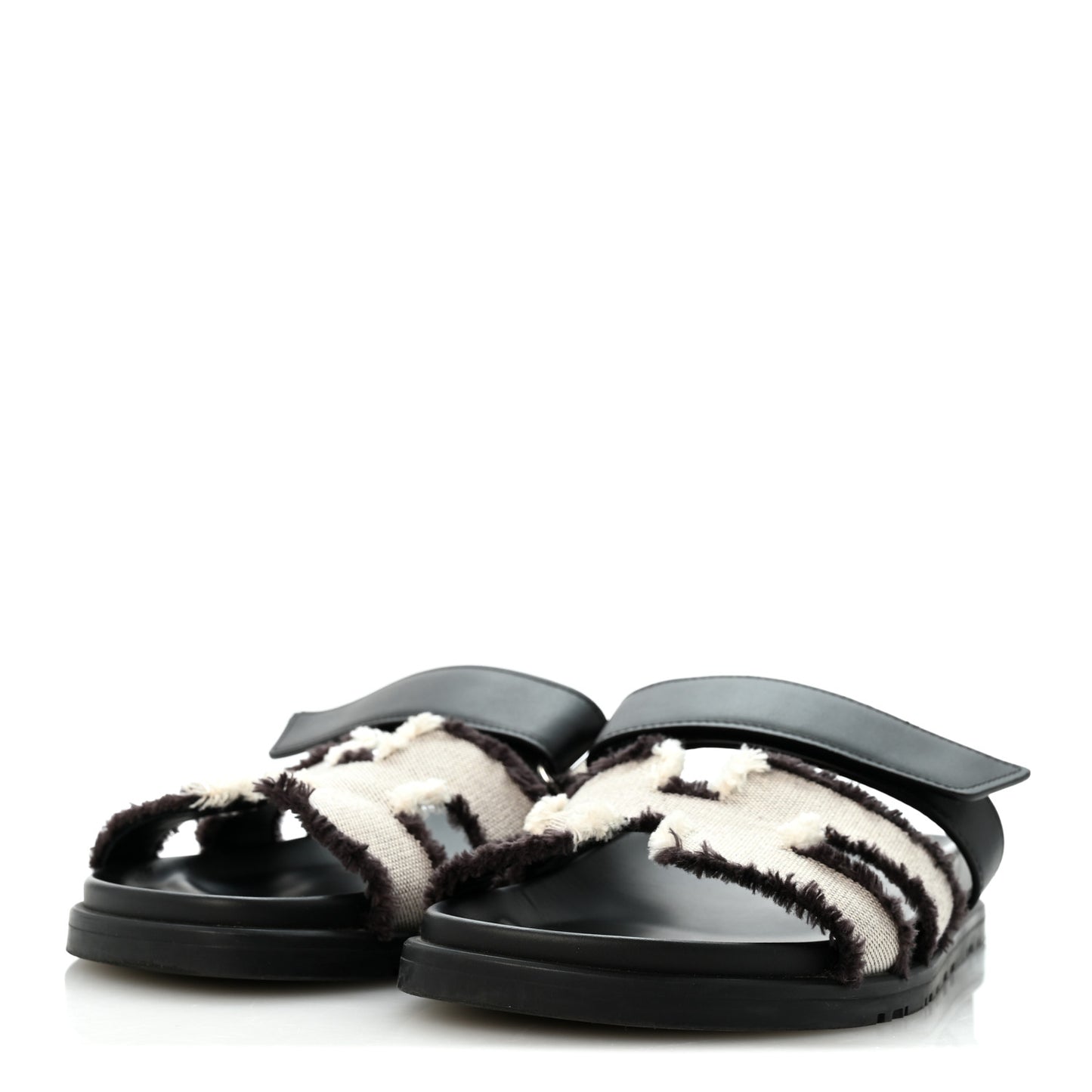 Techno Fringed H Canvas Caflskin Womens Chypre Sandals 38 Prunoir Black