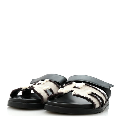 Hermes Techno Fringed H Canvas Caflskin Womens Chypre Sandals 38 Prunoir Black 4 of 11