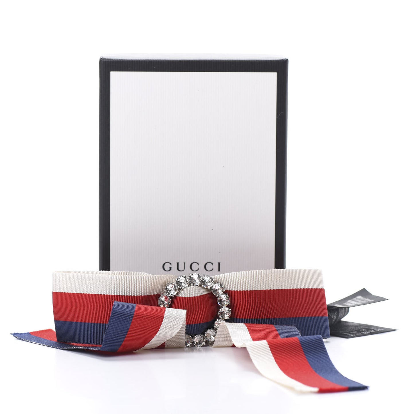 Grosgrain Web Crystal Neck Bow White Blue Red