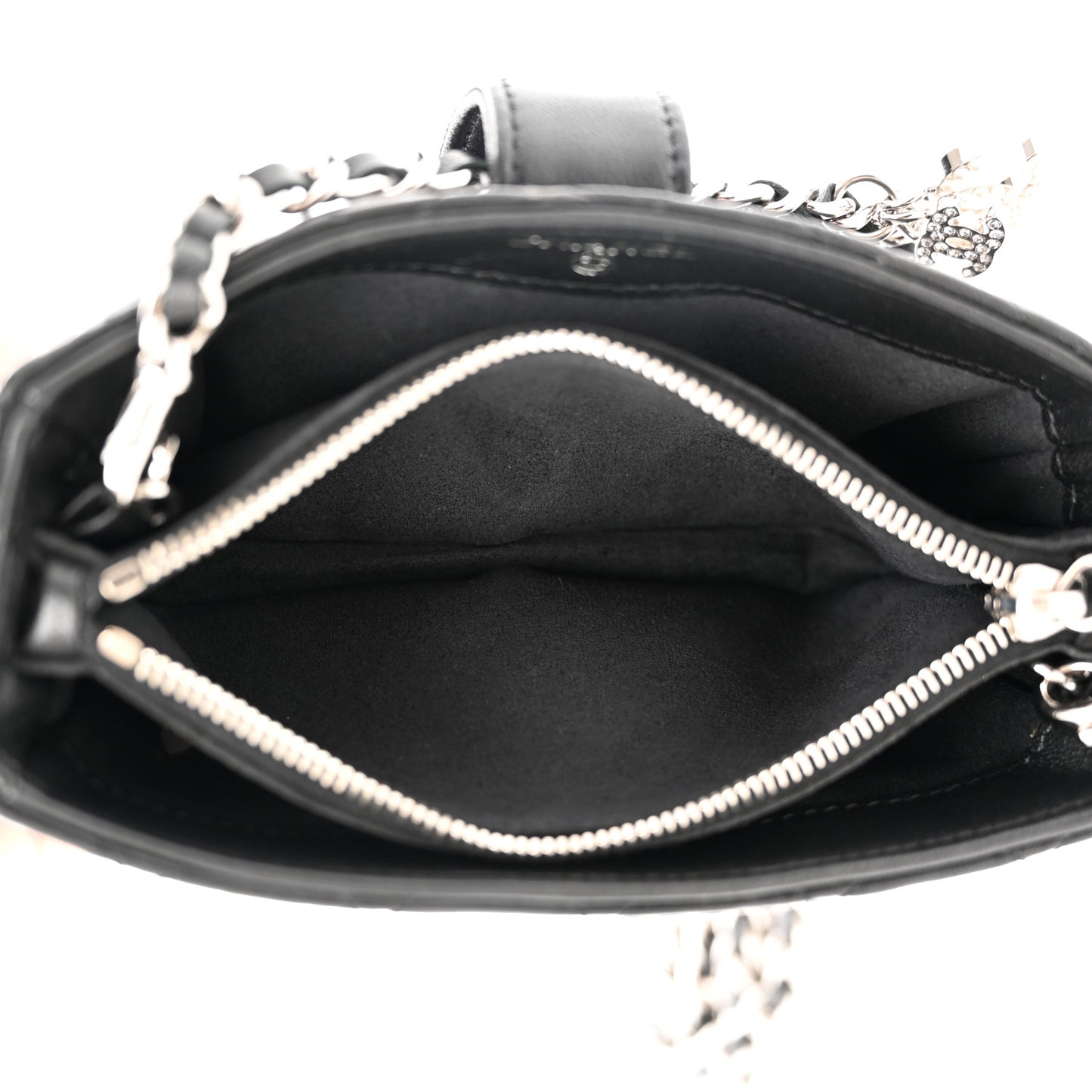 Lambskin Quilted Crystal Valentine Charms Mini Phone Holder Crossbody Bag Black