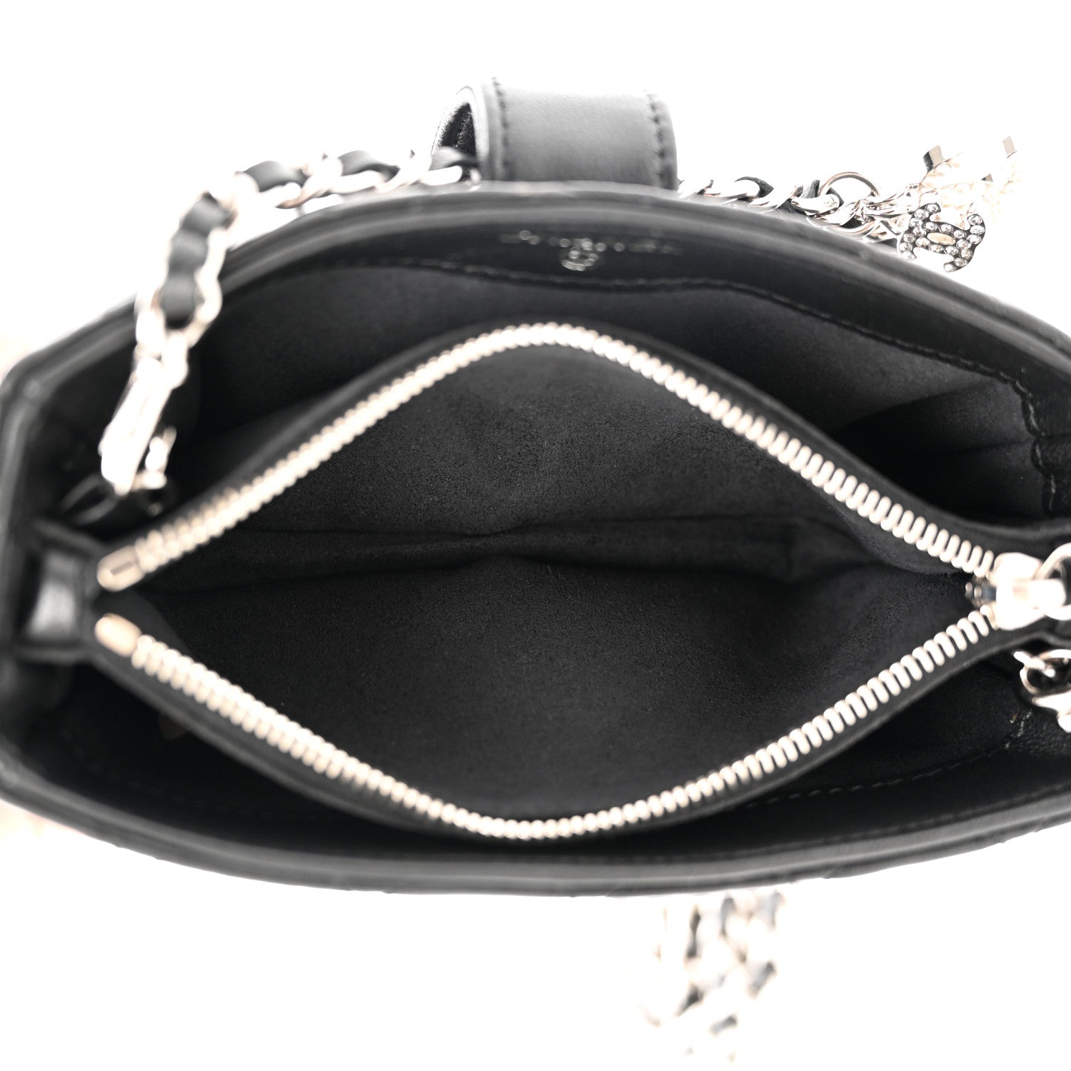 Chanel Lambskin Quilted Crystal Valentine Charms Mini Phone Holder Crossbody Bag Black 5 of 10