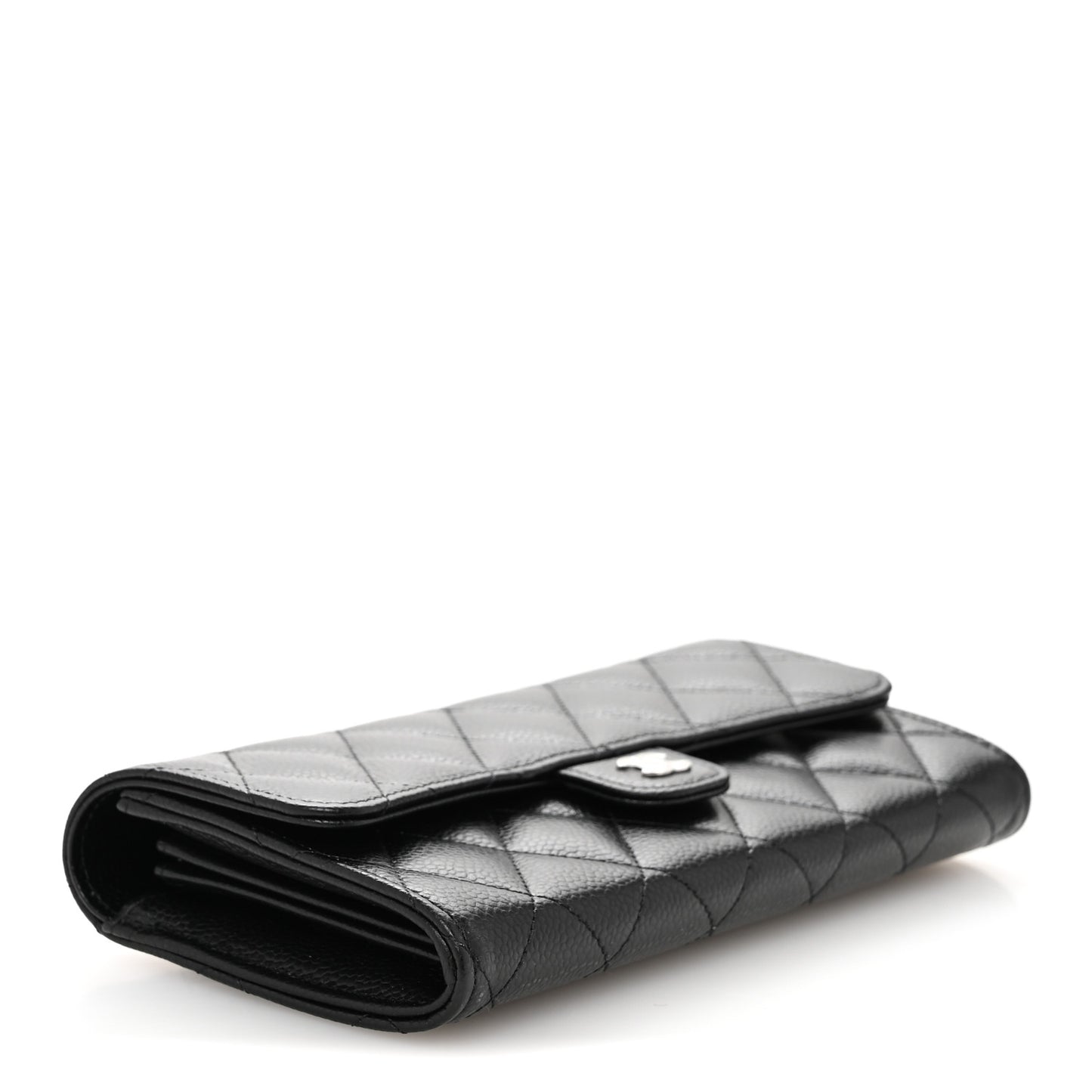 Caviar Quilted Large Gusset Flap Wallet Black