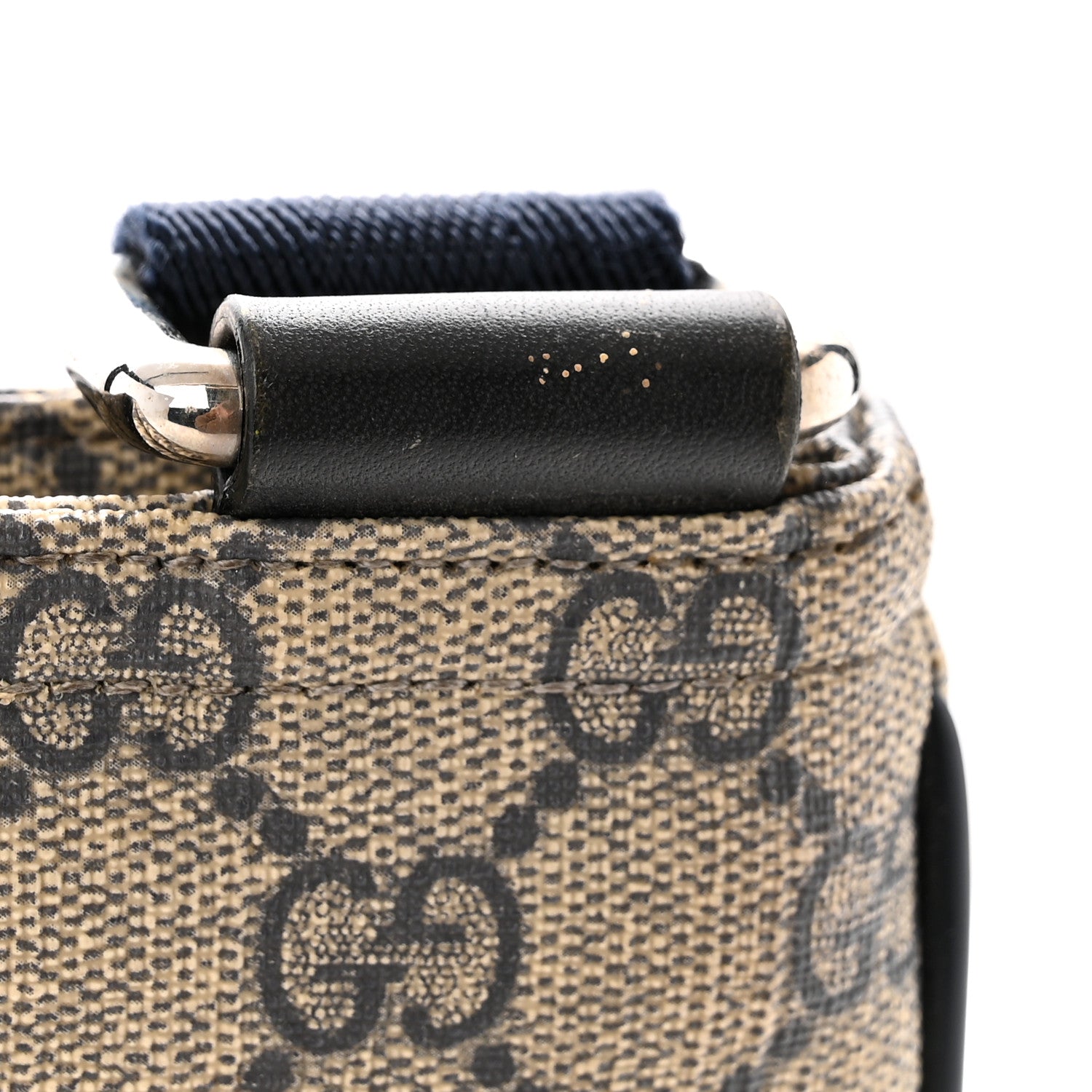 Gucci GG Supreme Monogram Small Flat Side Zip Messenger Bag Beige Blue 12 of 12