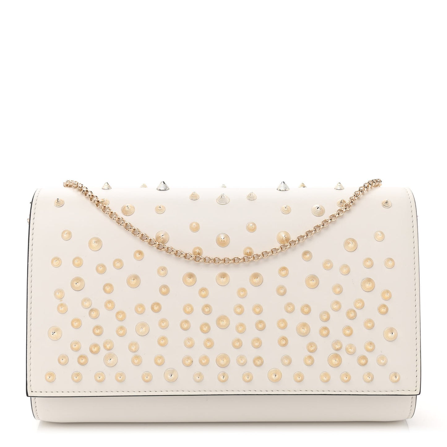 Calfskin Patent Calfskin Spikes Paloma Clutch White