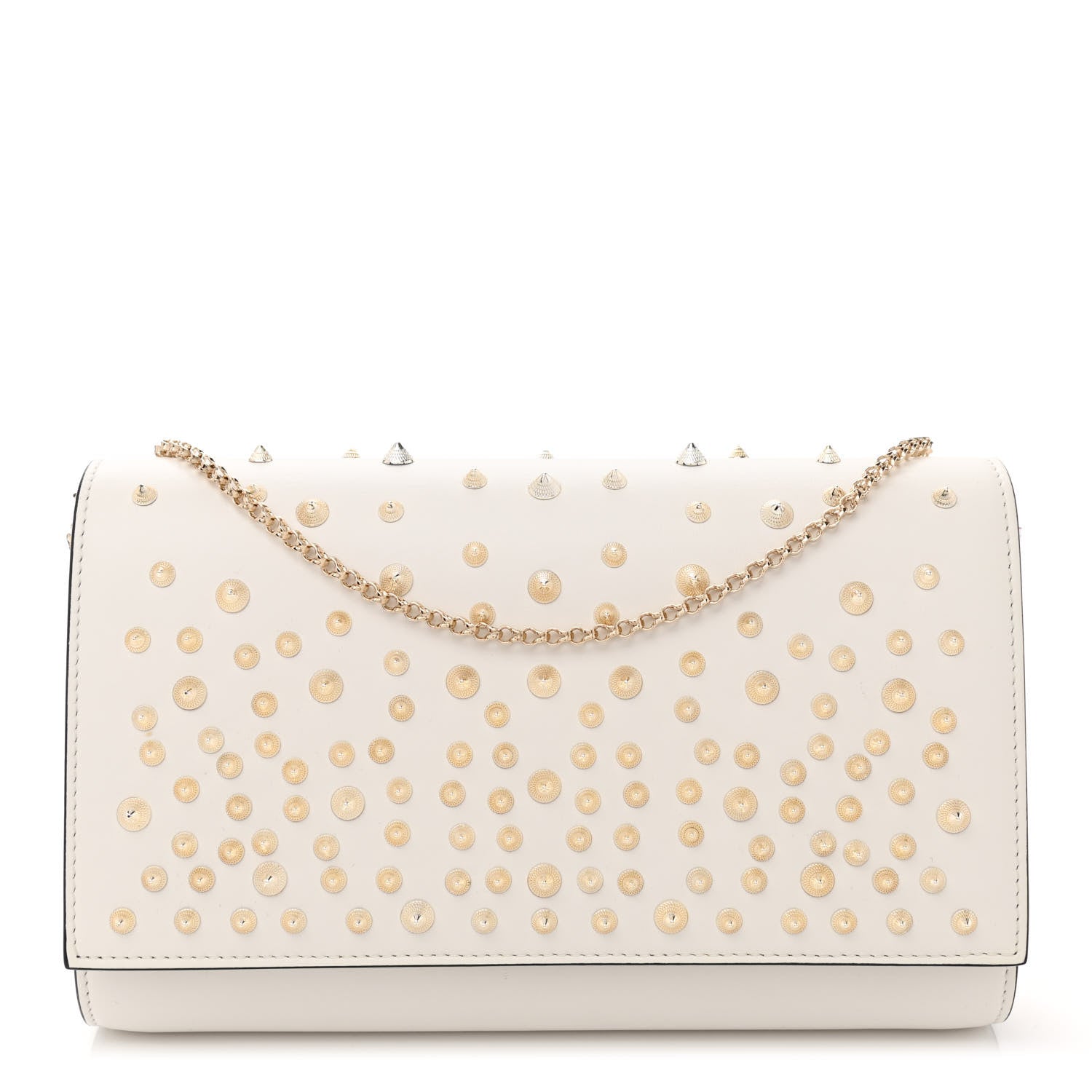 Christian Louboutin Calfskin Patent Calfskin Spikes Paloma Clutch White 1 of 7