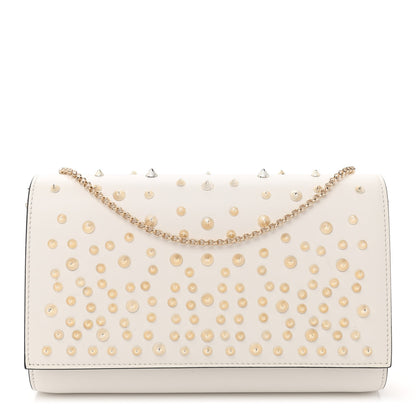 Christian Louboutin Calfskin Patent Calfskin Spikes Paloma Clutch White 1 of 7