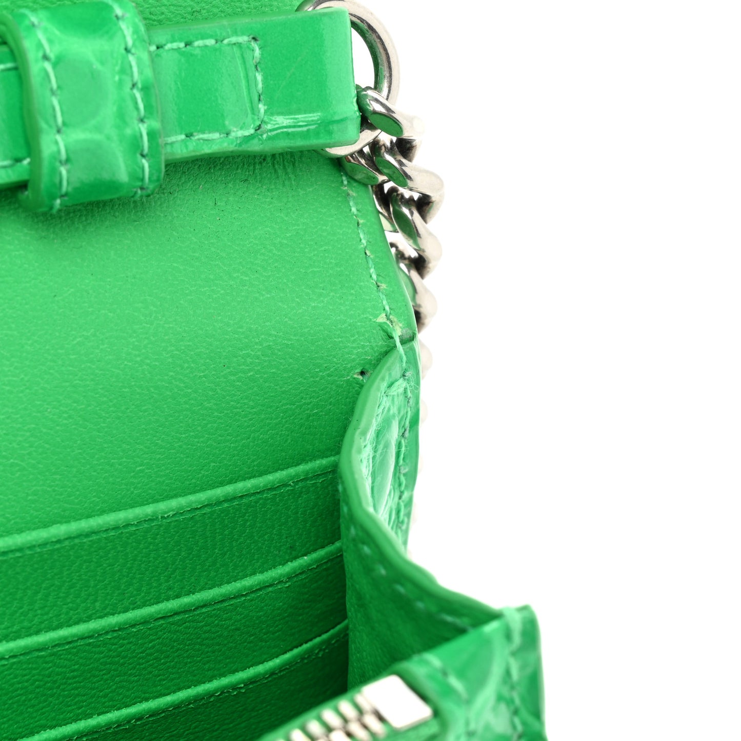 Shiny Calfskin Tonal B Crocodile Embossed Hourglass Chain Bag Vivid Green