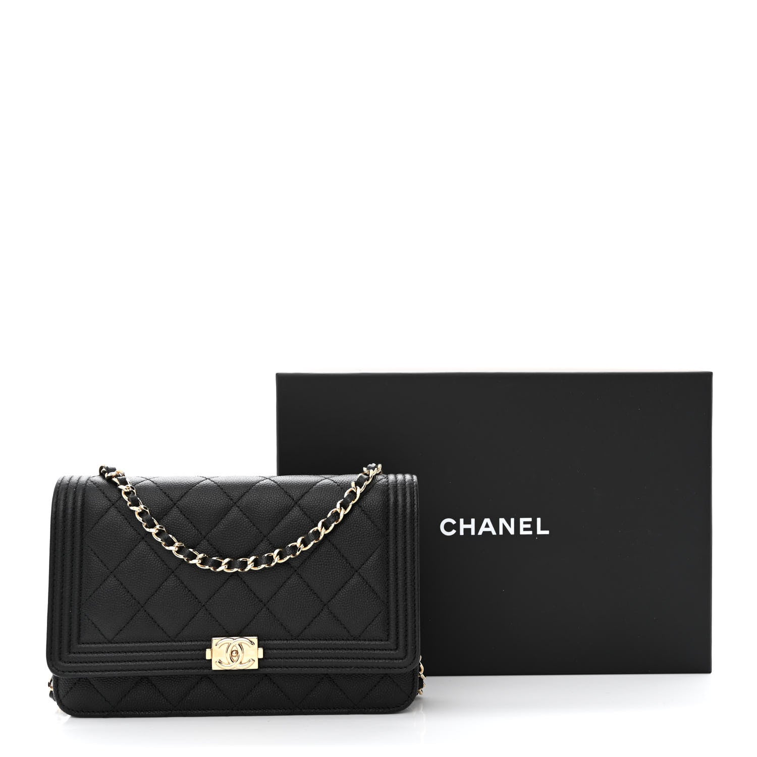 Chanel Caviar Quilted Boy Wallet On Chain WOC Black 14 of 14