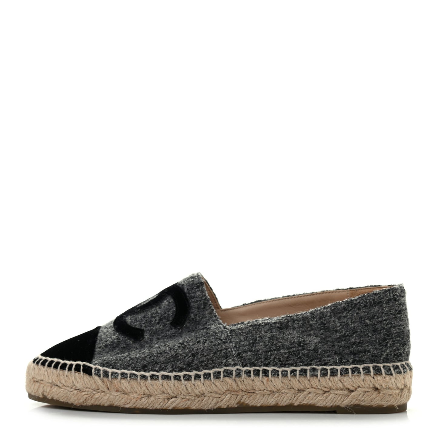 Tweed Velvet CC Espadrilles 38 Grey Black