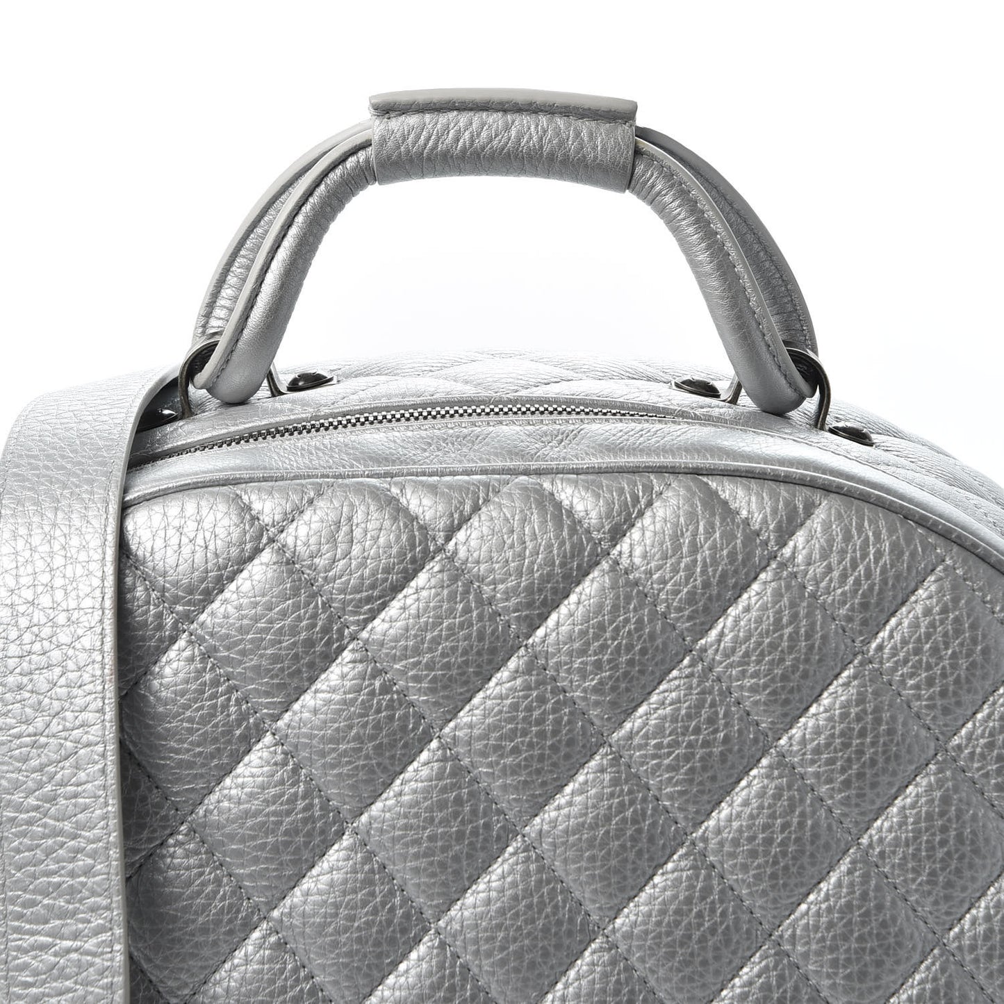 Metallic Calfskin Quilted Medium Airlines Round Trip Bowling Bag Silver