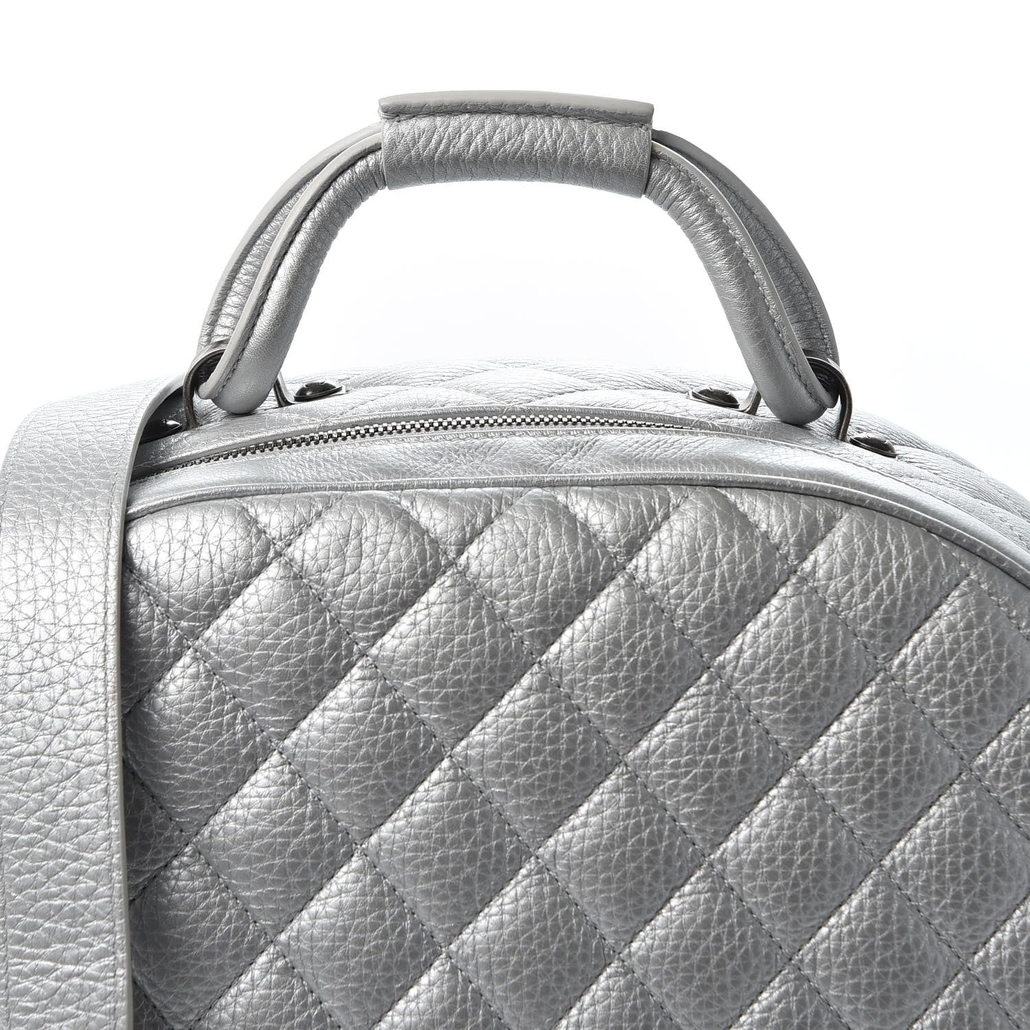 Chanel Metallic Calfskin Quilted Medium Airlines Round Trip Bowling Bag Silver 9 of 10