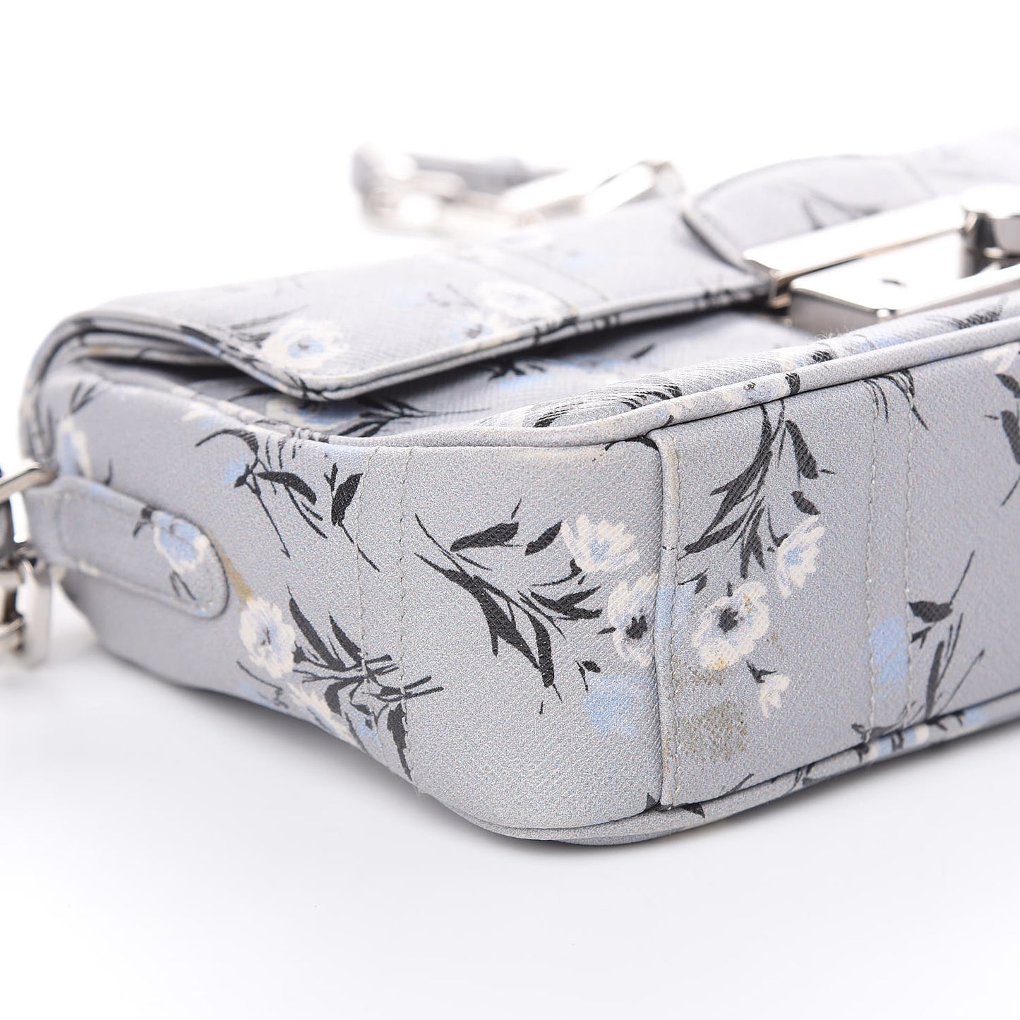 Soft Saffiano Floral Print Sound Shoulder Bag Acciaio