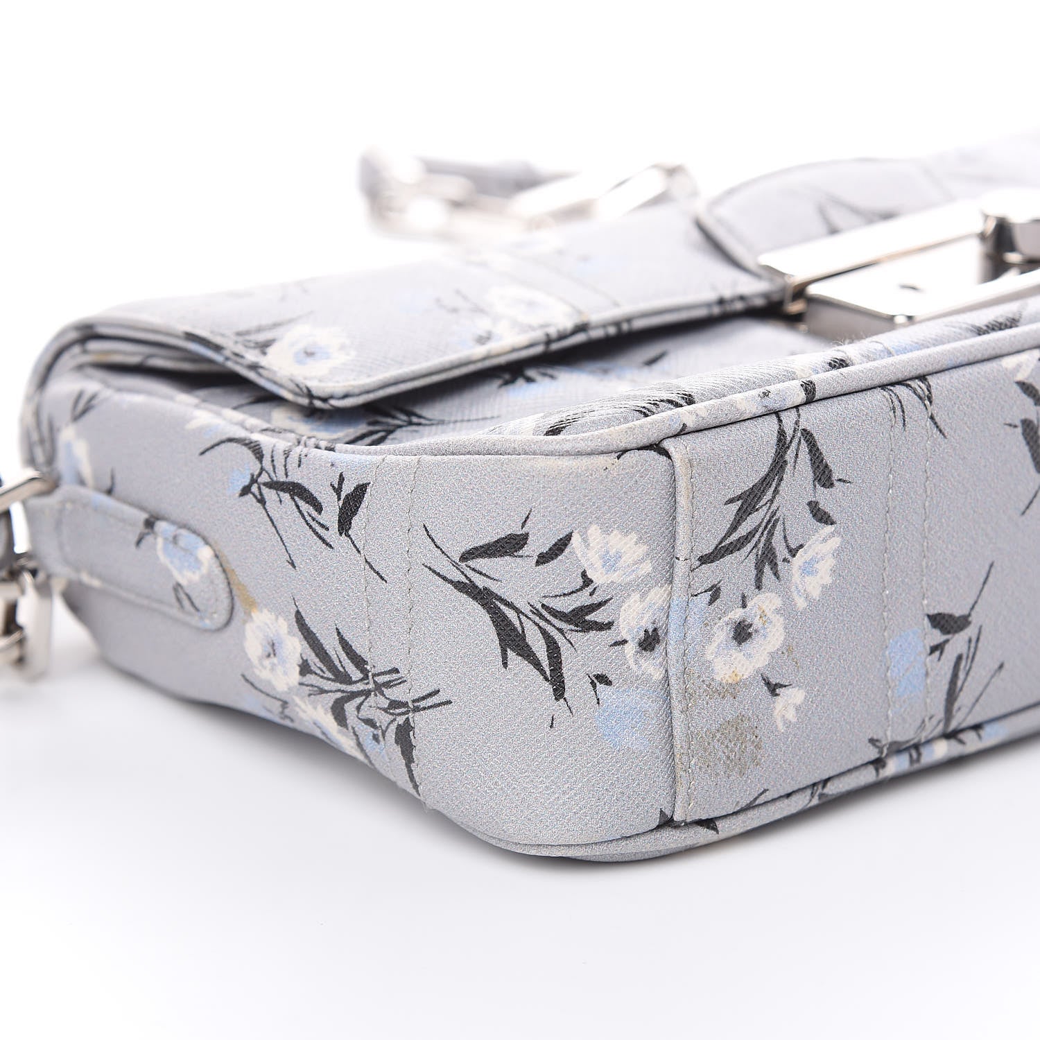 Prada Soft Saffiano Floral Print Sound Shoulder Bag Acciaio 10 of 13
