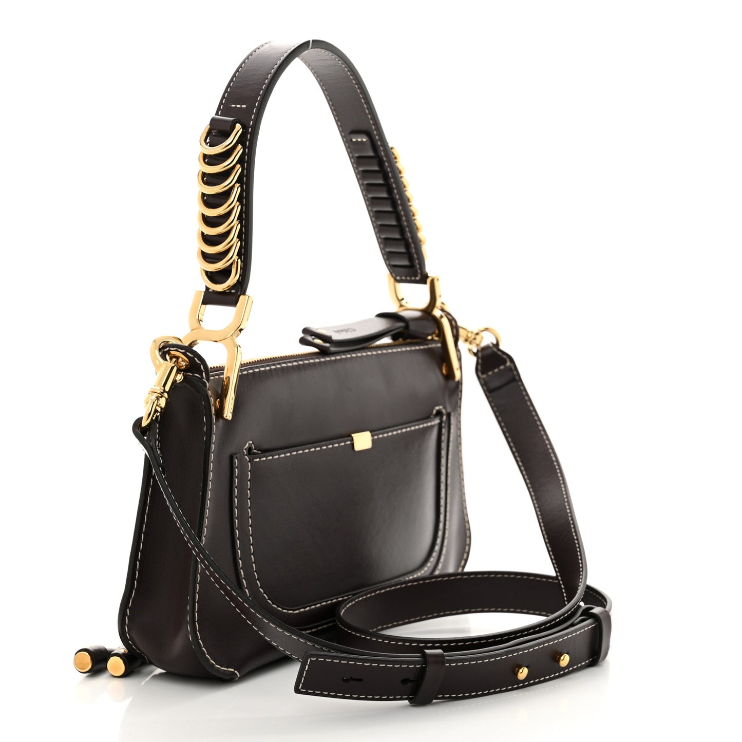 Shiny Calfskin Small Marcie Saddle Shoulder Bag Black Raisin