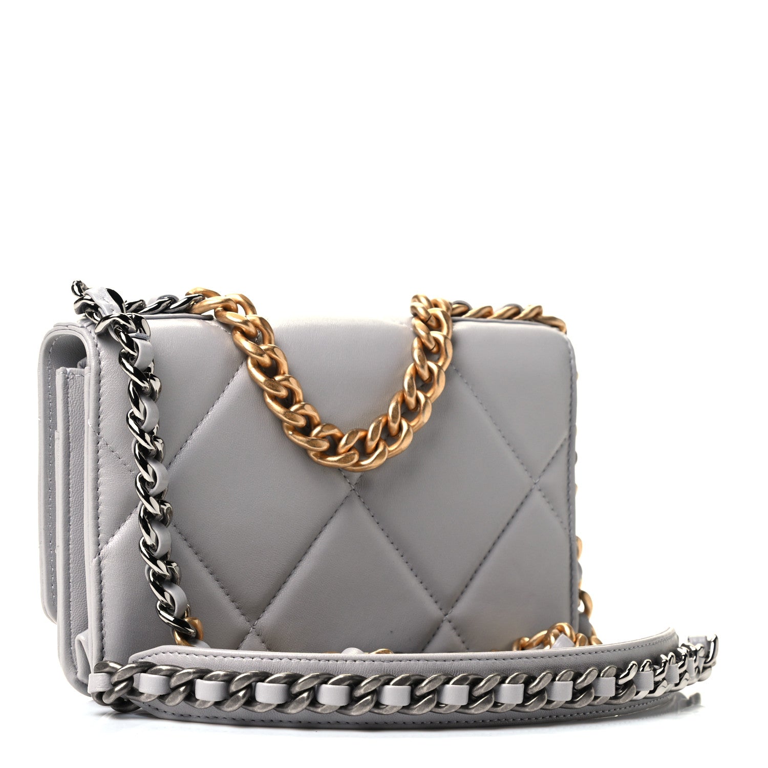 Chanel Lambskin Quilted Chanel 19 Wallet On Chain WOC Grey 2 of 4