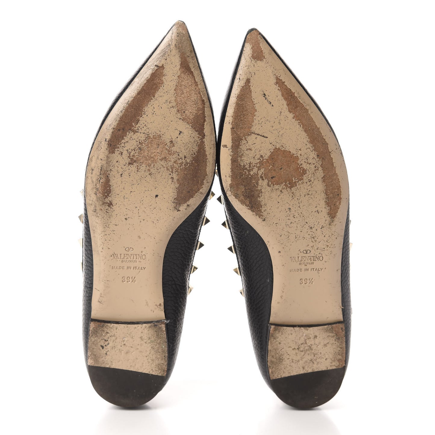 Pebbled Calfskin Rockstud Cage Ballerina Flats 39.5 Black