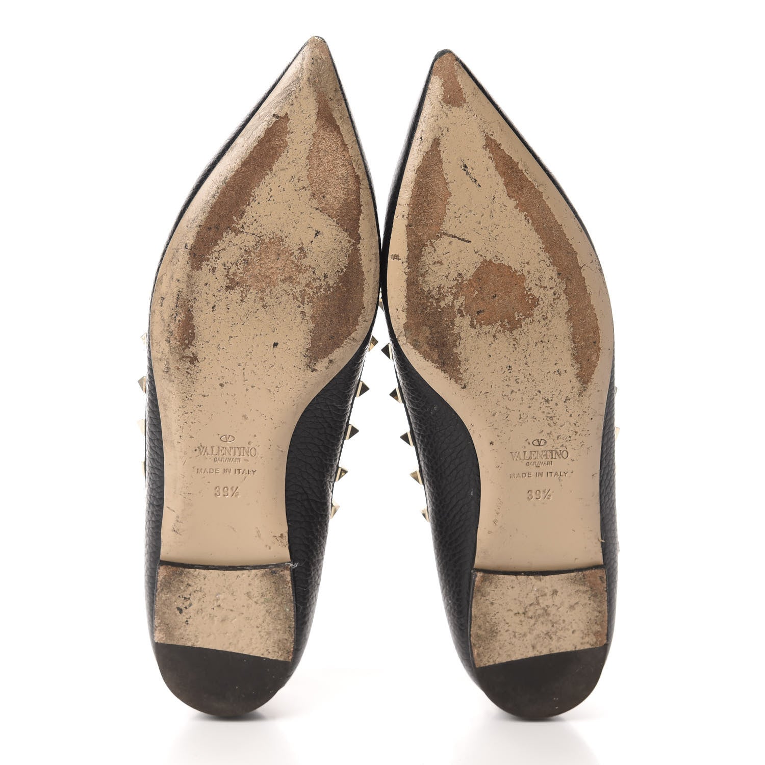 Valentino Garavani Pebbled Calfskin Rockstud Cage Ballerina Flats 39.5 Black 7 of 12