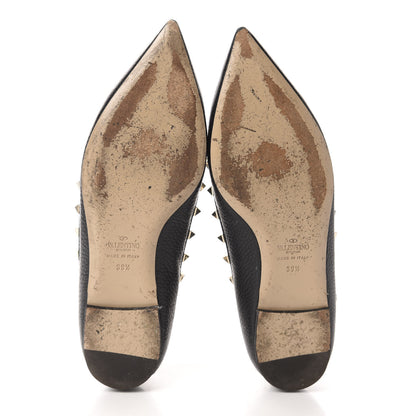 Valentino Garavani Pebbled Calfskin Rockstud Cage Ballerina Flats 39.5 Black 7 of 12