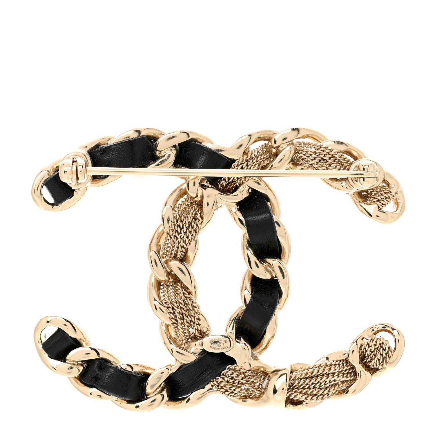 Chanel Enamel Metal Chain French New Wave Brooch Gold Black 3 of 6