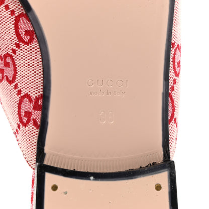 Gucci Canvas GG Monogram Horsebit Womens Princetown Slippers 38 Gardenia Hibiscus Red 6 of 10