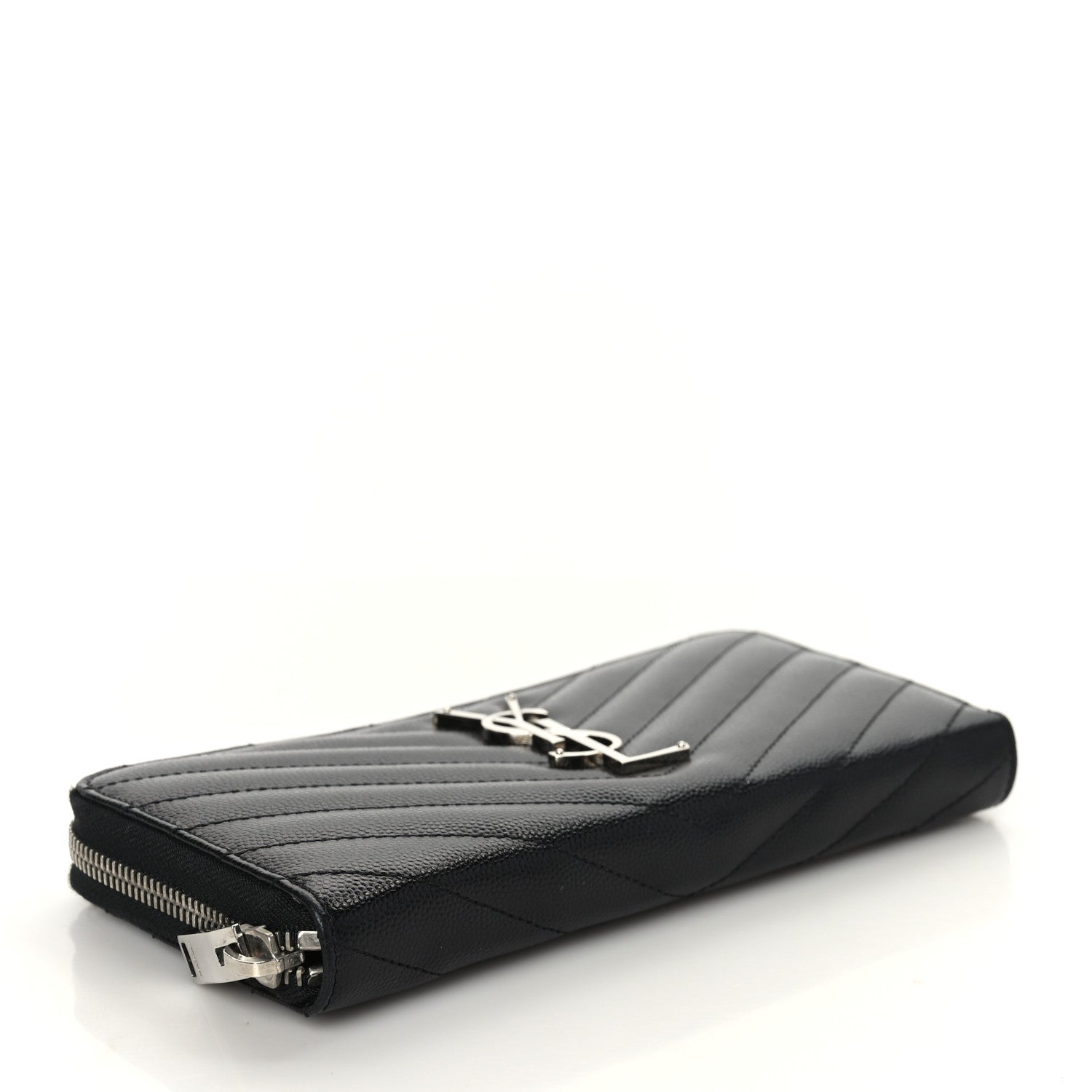 Saint Laurent Grain De Poudre Matelasse Chevron Monogram Zip Around Wallet Black 4 of 9