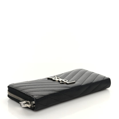 Saint Laurent Grain De Poudre Matelasse Chevron Monogram Zip Around Wallet Black 4 of 9