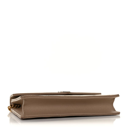 Saint Laurent Grain De Poudre Matelasse Chevron Monogram Envelope Chain Wallet Dark Beige 4 of 11