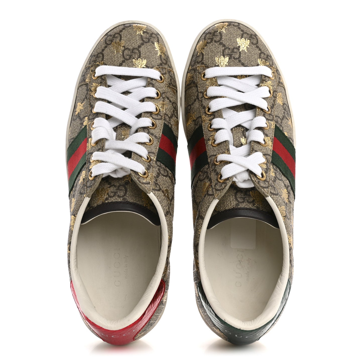 GG Supreme Monogram Bees Ayers Web Womens Ace Sneakers 37.5 Beige Oro Green Red
