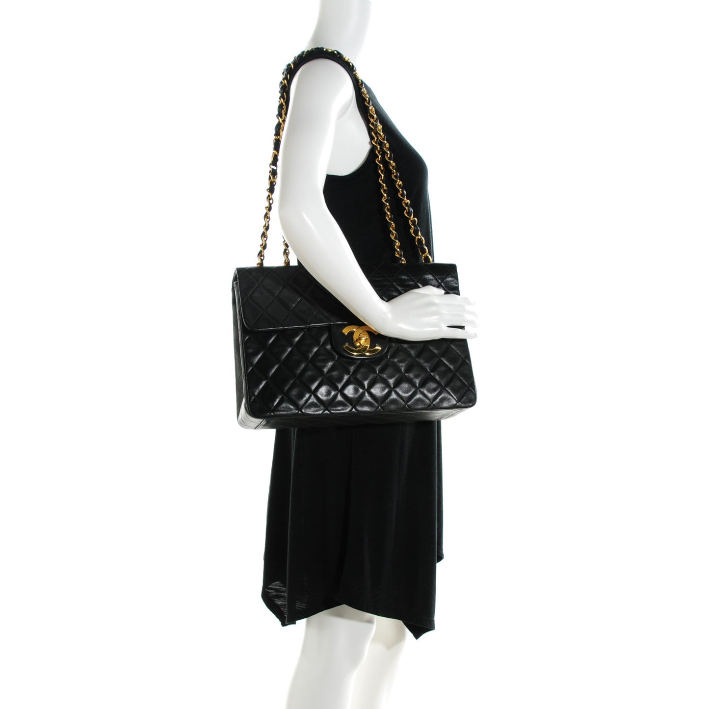 Lambskin Quilted XL Jumbo Single Flap Black