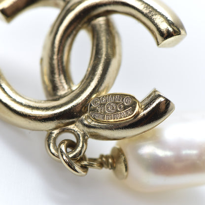 Chanel Crystal Pearl CC Drop Hoop Earrings Gold 4 of 5