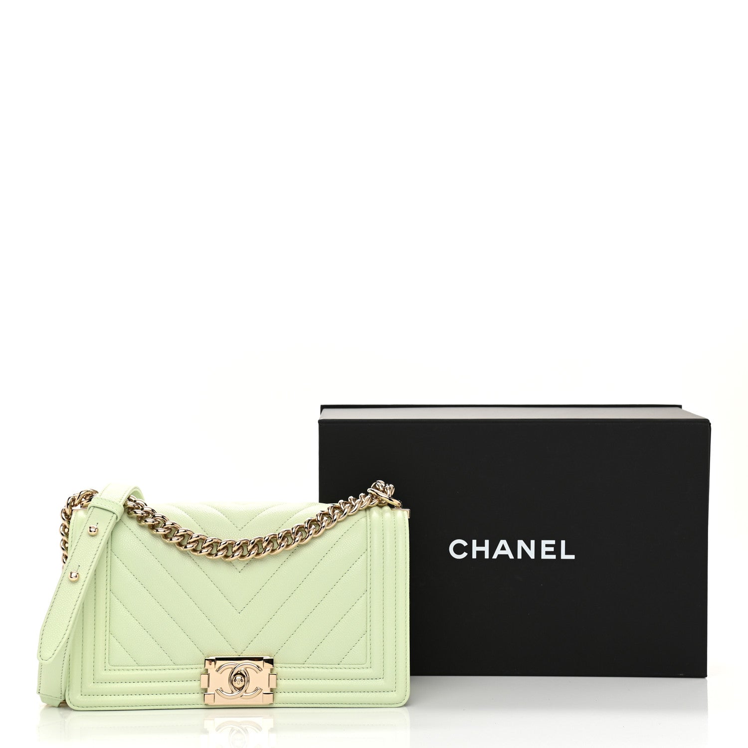 Chanel Caviar Chevron Quilted Medium Boy Flap Light Green 11 of 11
