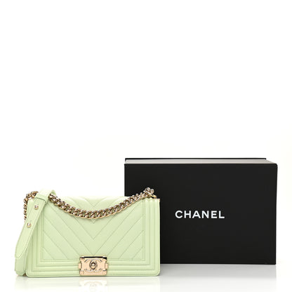 Chanel Caviar Chevron Quilted Medium Boy Flap Light Green 11 of 11