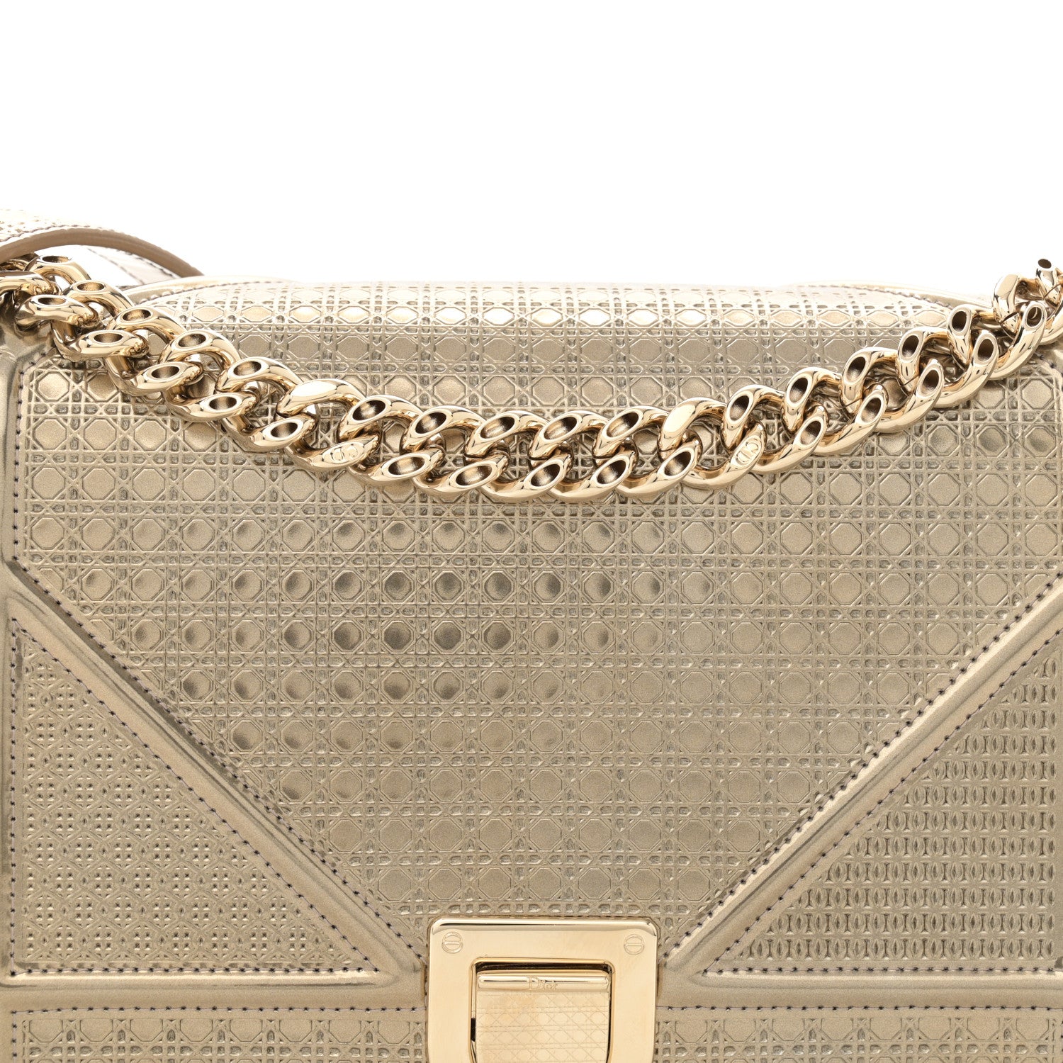 Christian Dior Metallic Patent Micro-Cannage Medium Diorama Flap Bag Gold 8 of 12