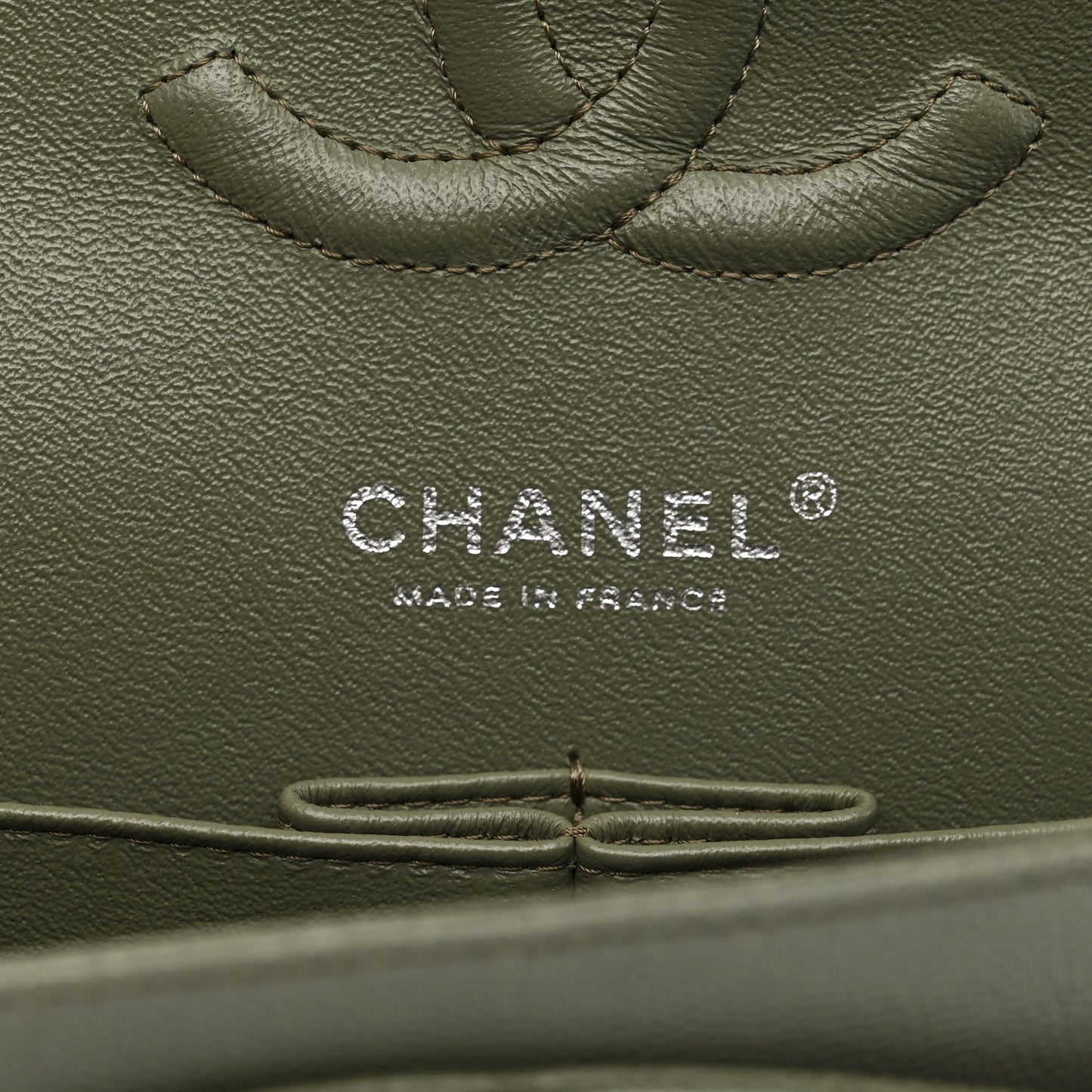 Caviar Chevron Quilted Medium Double Flap  Green