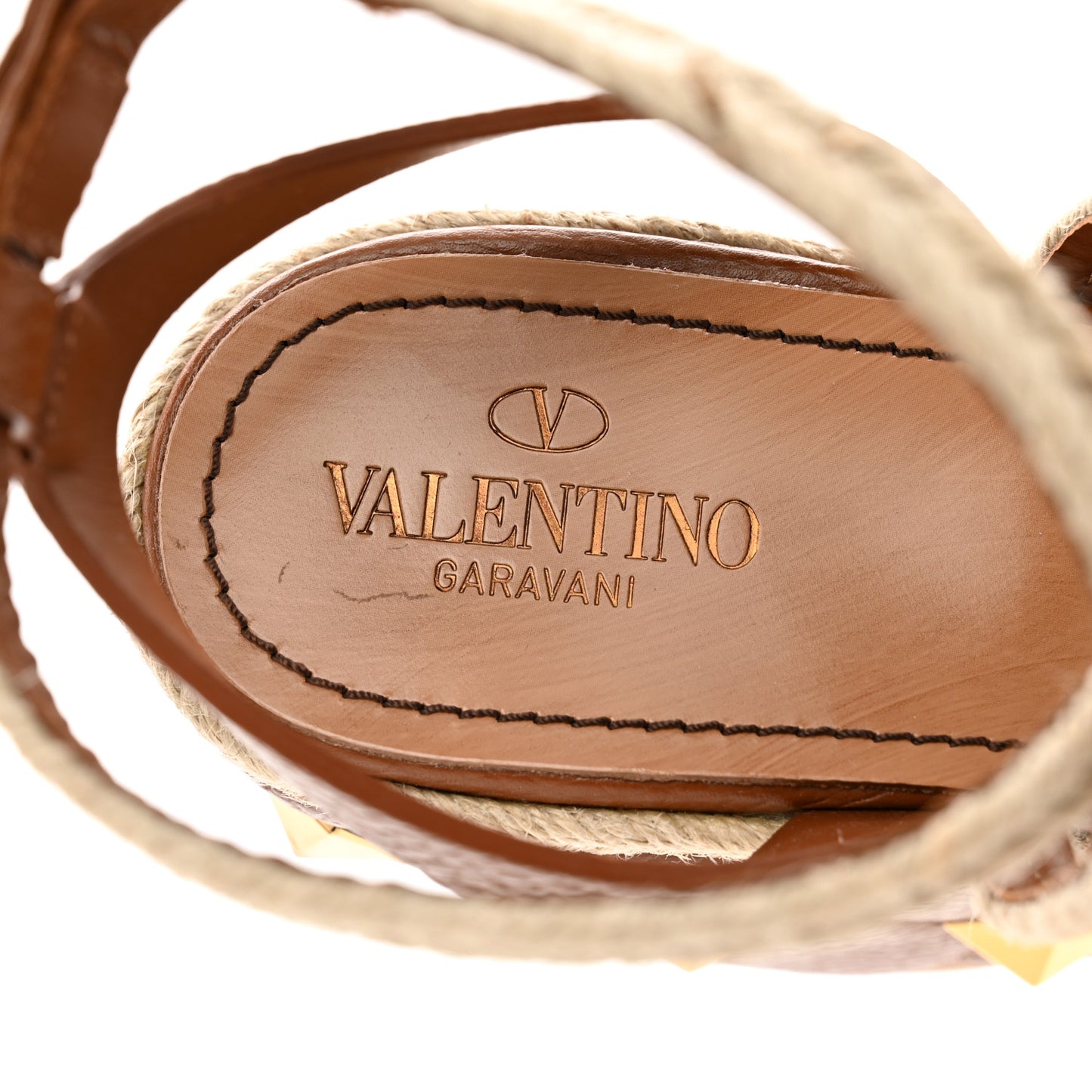Grained Calfskin Roman Stud Espadrille Wedge Ankle Wrap Sandals 39.5 Selleria