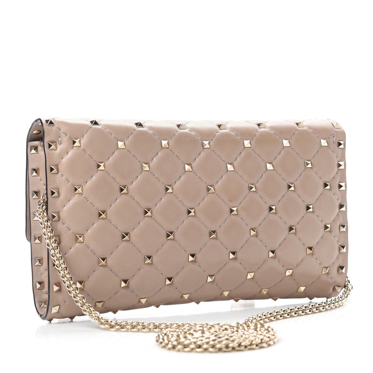 Lambskin Rockstud Spike Wallet on Chain Poudre