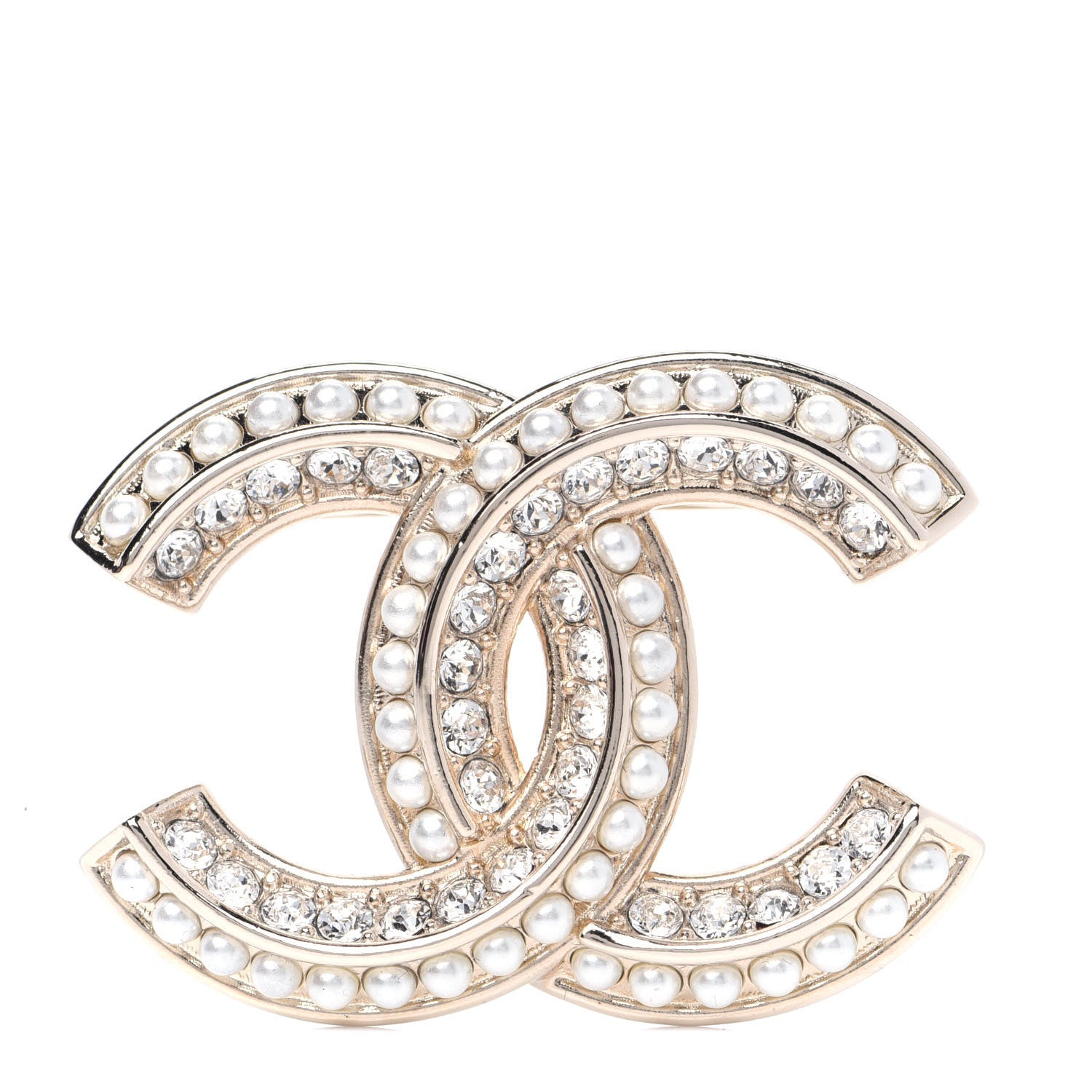 Chanel Crystal Pearl Chain Mania CC Brooch Gold 1 of 7