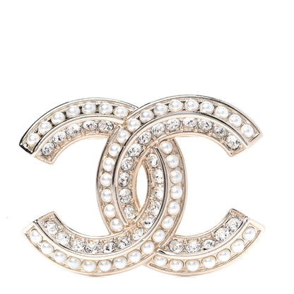 Chanel Crystal Pearl Chain Mania CC Brooch Gold 1 of 7