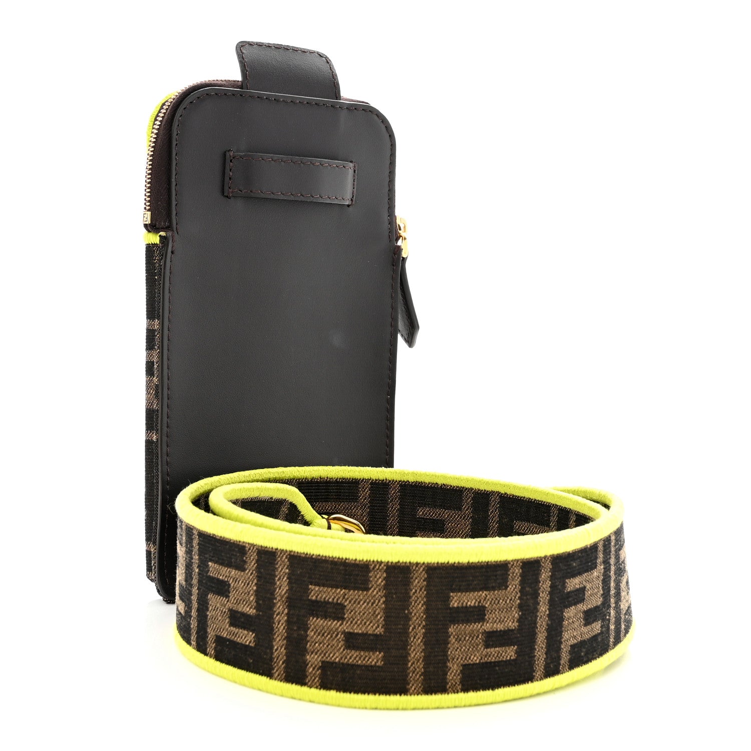 Fendi Fabric Jacquard FF 1974 Cell Pocket Strap You Tobacco Moro Giallo Fluo 3 of 10