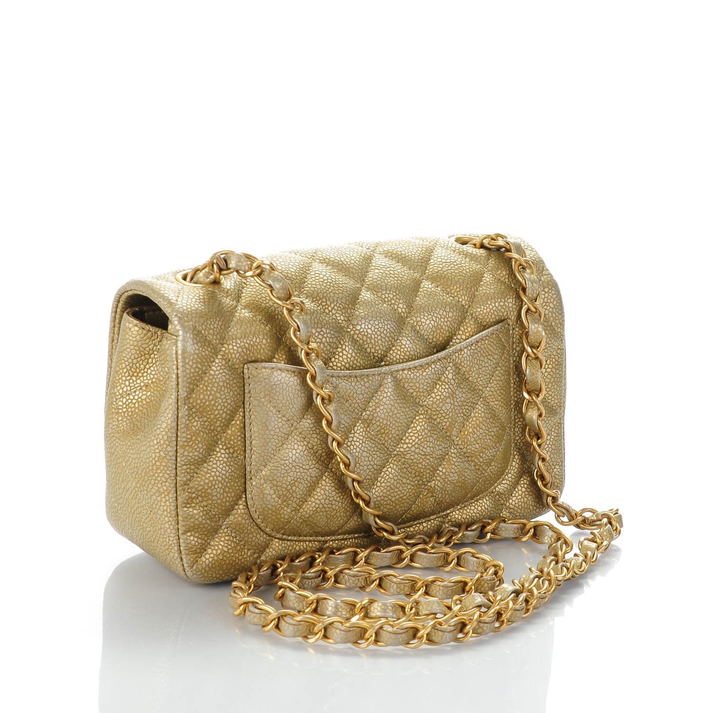 Pearly Caviar Quilted Mini Rectangular Flap Gold
