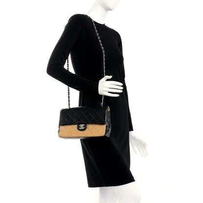 Chanel Lambskin Quilted Bi-Color Medium Single Flap Black Beige 2 of 12