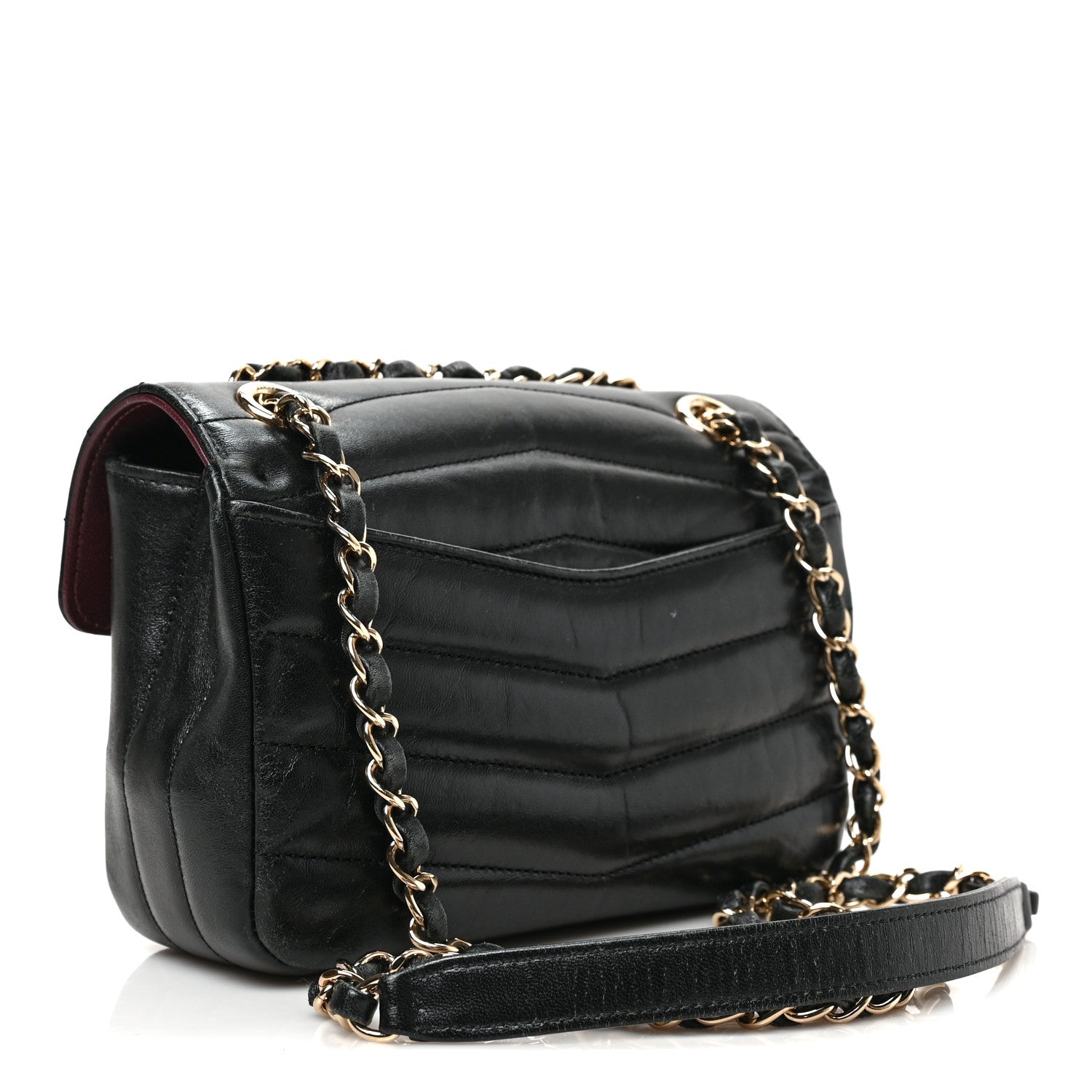 Chanel Shiny Lambskin Quilted Small Chevron Miroir Black 3 of 9