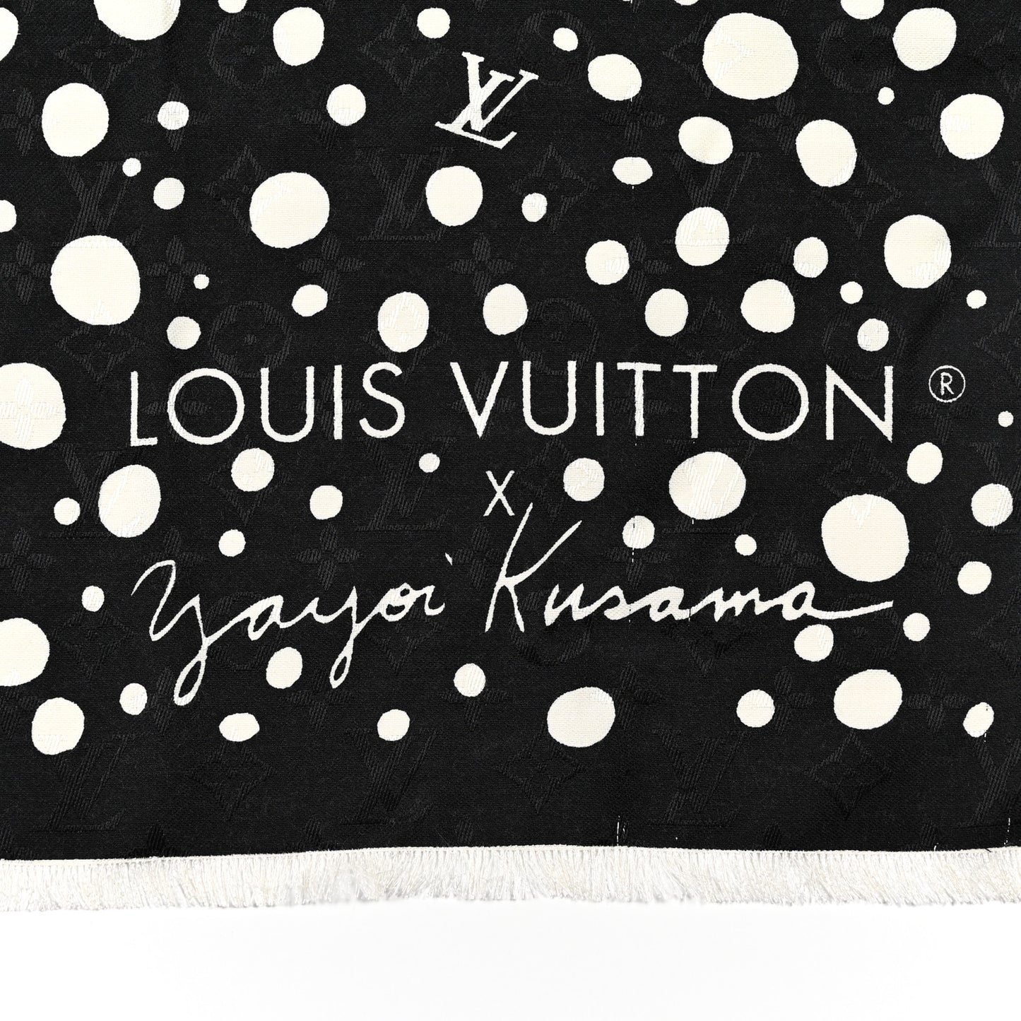LV x YK Silk Wool Infinity Dots Shawl Black White