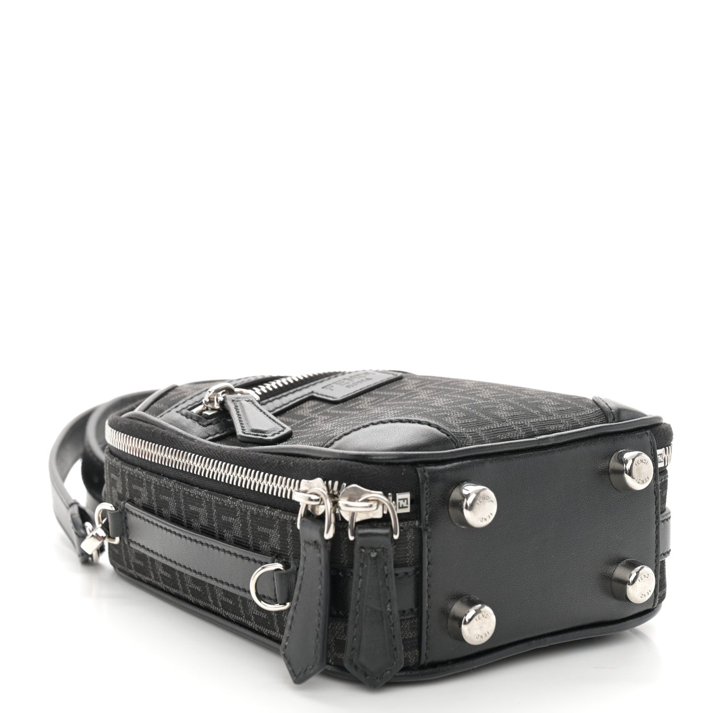 Recycled Fabric Jacquard Vitello Astro Micro FF Mini Trolley Bag Asfalto Black